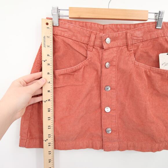Free People Skirt Burnt Orange Corduroy Ray Cord Mini Button Front High Rise 6 - Picture 4 of 12